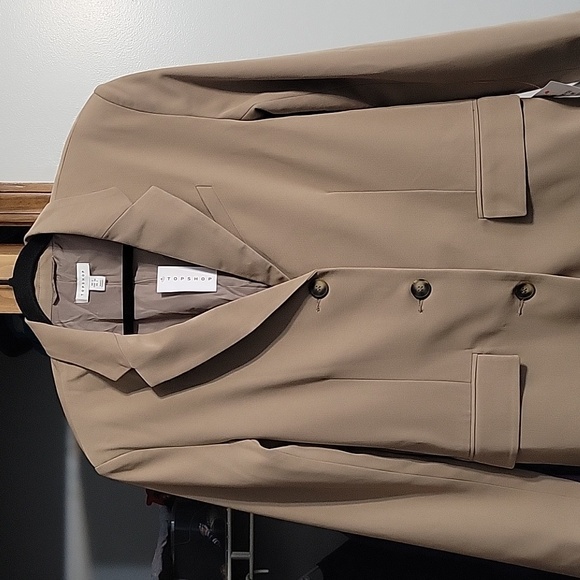 Topshop Belted Jacket Long Blazer Size 2 Tan Khaki Jacket Women's - Picture 8 of 13